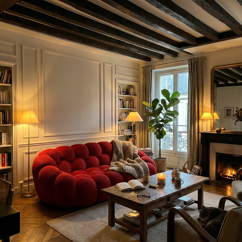 Intérieur avec le canapé Canapé Bubble Deux Places — Rouge Profond — Isabelle M., Paris 7e