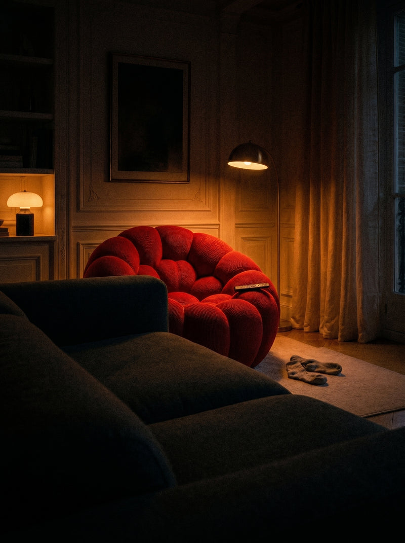 Intérieur avec le canapé Fauteuil Bubble — Rouge Profond — Antoine V., Strasbourg