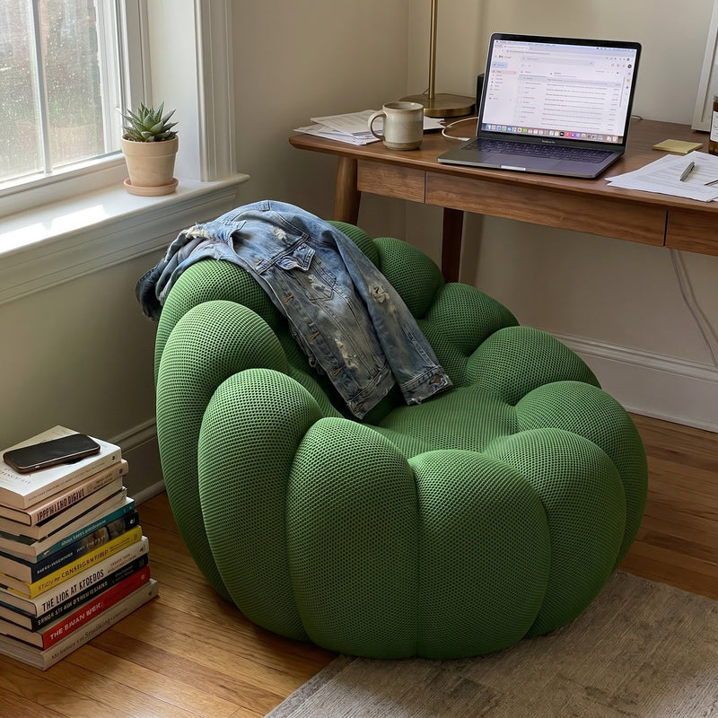 Intérieur avec le canapé Fauteuil Bubble — Vert Olive — Thomas B., Nantes